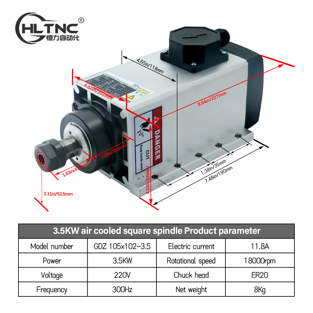 3.5KW ER20 220VSquare Fly-edge - Cnc Spindle Motor recensione e prezzo